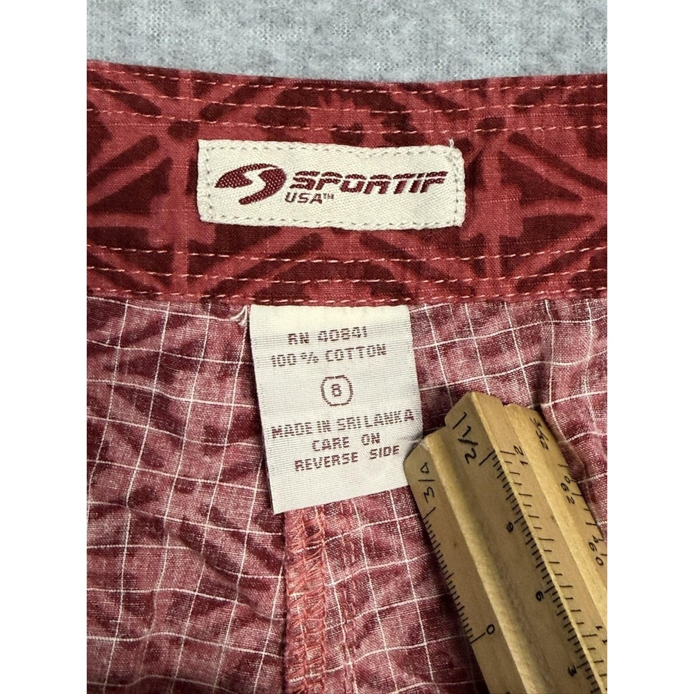 Sportif USA Chino Shorts Womens 8 Red Geometric Print Poplin Cotton Casual - Picture 7 of 8